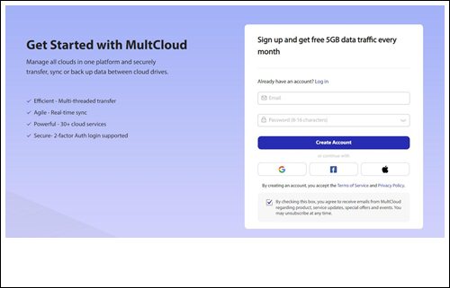 MultCloud website and register an account