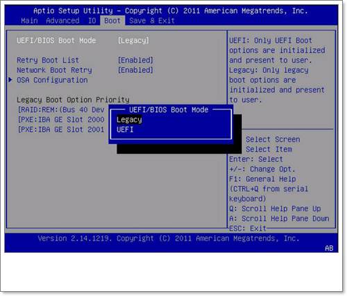 EFI Setup menu